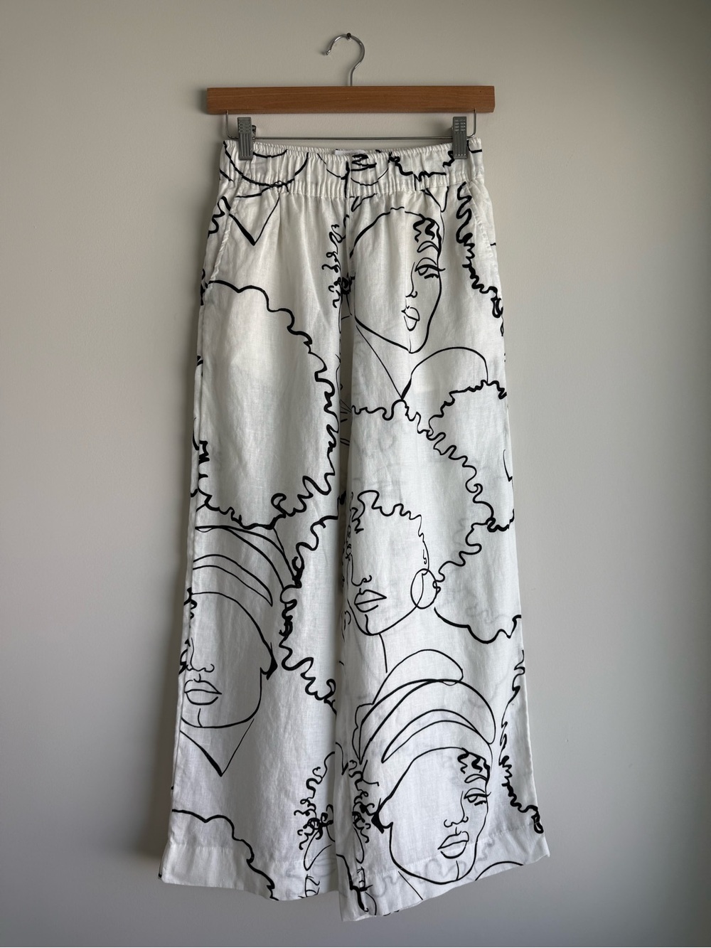 House of Harlow 1960 Linen Face Print Wide Leg Pants S
